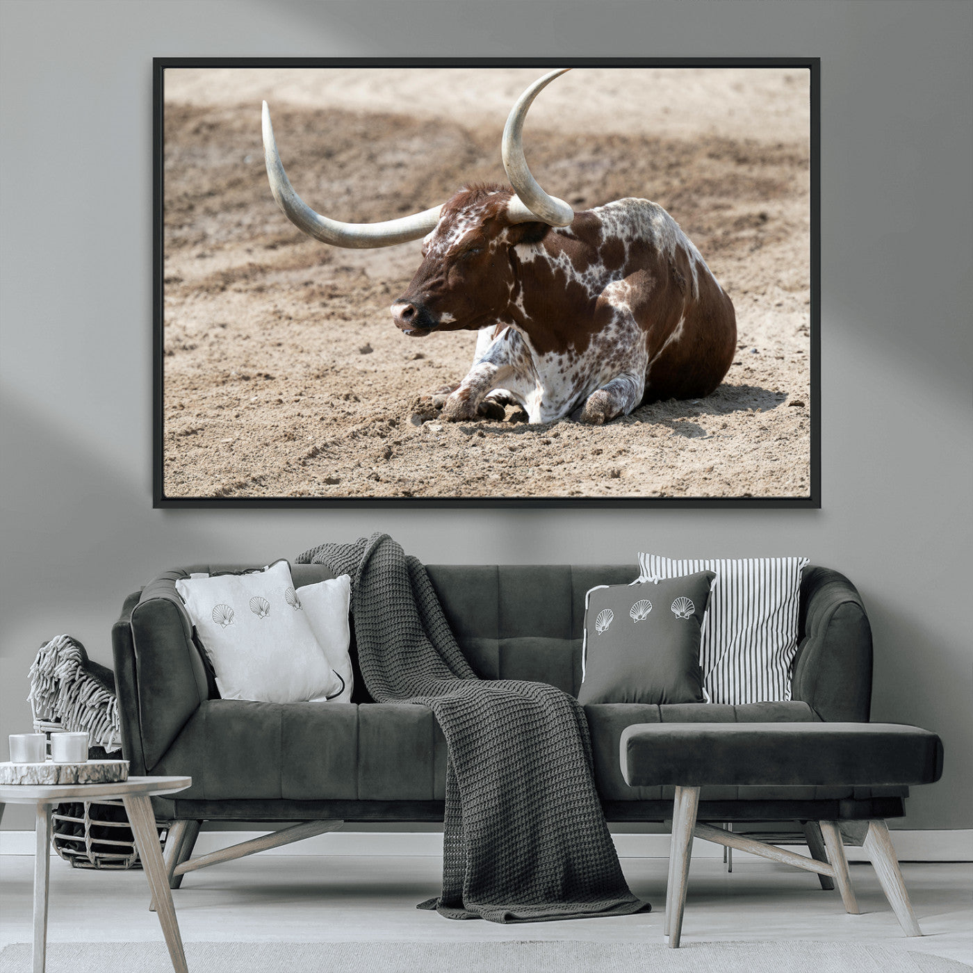 Texas Longhorn Wall Art Canvas Print, Framed Country Living Art Picture Print, Farmhouse Aesthetic Perfect Western Rustic Decor Artwork