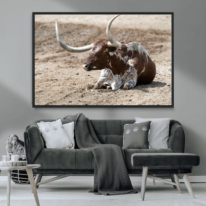 Texas Longhorn Wall Art Canvas Print, Framed Country Living Art Picture Print, Farmhouse Aesthetic Perfect Western Rustic Decor Artwork
