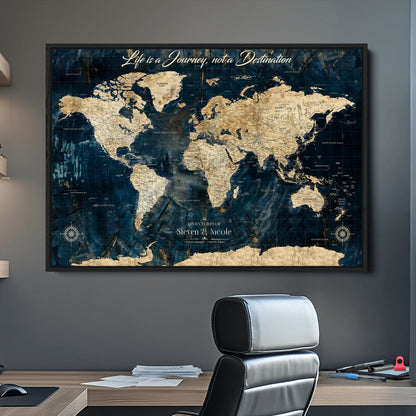 23551206-MGV-CV-36X24-Custom Push Pin World Map Wall Canvas Print – Personalized Travel Tracker with Pins – Framed Large Multi-Size Canvas for Home Office Decor