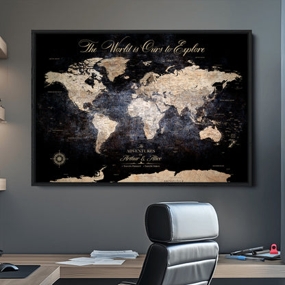 '-Customize Push Pin World Map Wall Canvas Print, Personalized Travel Tracker with Pins, Framed Large Canvas for Home Office Decor - H37