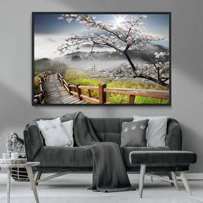Sakura Cherry Blossom Pathway Canvas Wall Art – Tranquil Walk Through Blossoming Nature – Ready to Hang