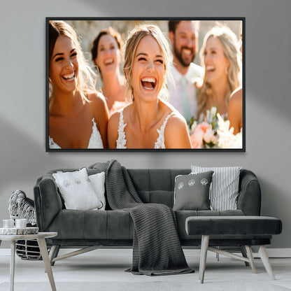 MGV-FC-36X24 - Joyful Wedding Wall Art – Laughing Bride and Bridesmaids Canvas Print, Romantic Celebration Photography Decor for Bedroom, Living Room, or Wedding Gift