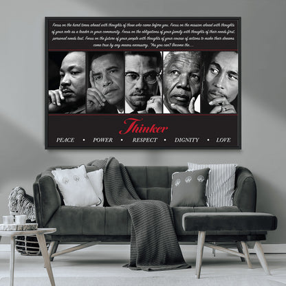 Monochrome canvas of iconic Black leaders with a powerful quote, perfect for modern spaces with a cultural or motivational theme.