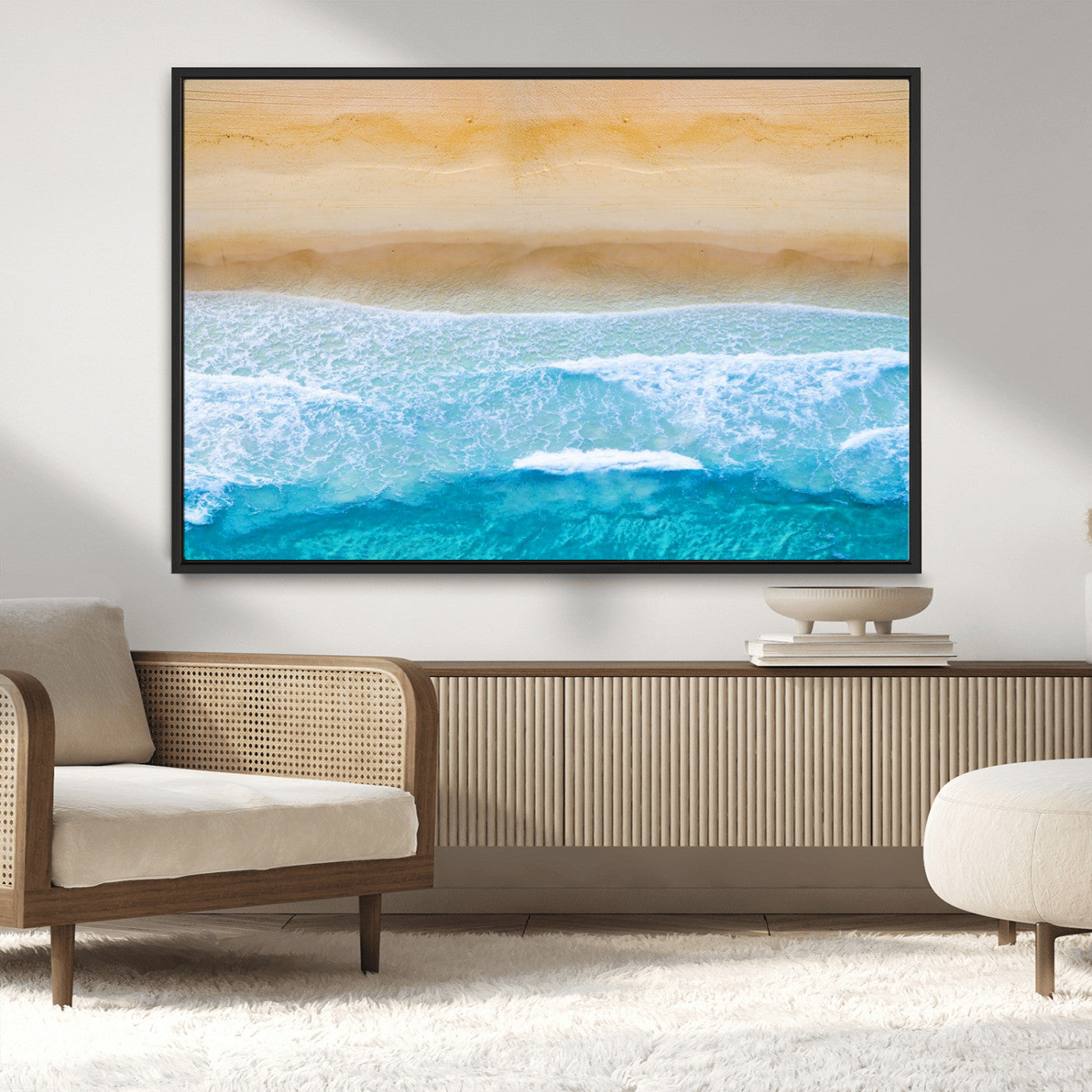 -Aerial Beach Wall Art – Serene Ocean Waves & Sandy Shore Canvas Print, Coastal Home Decor for Living Room, Bedroom or Office