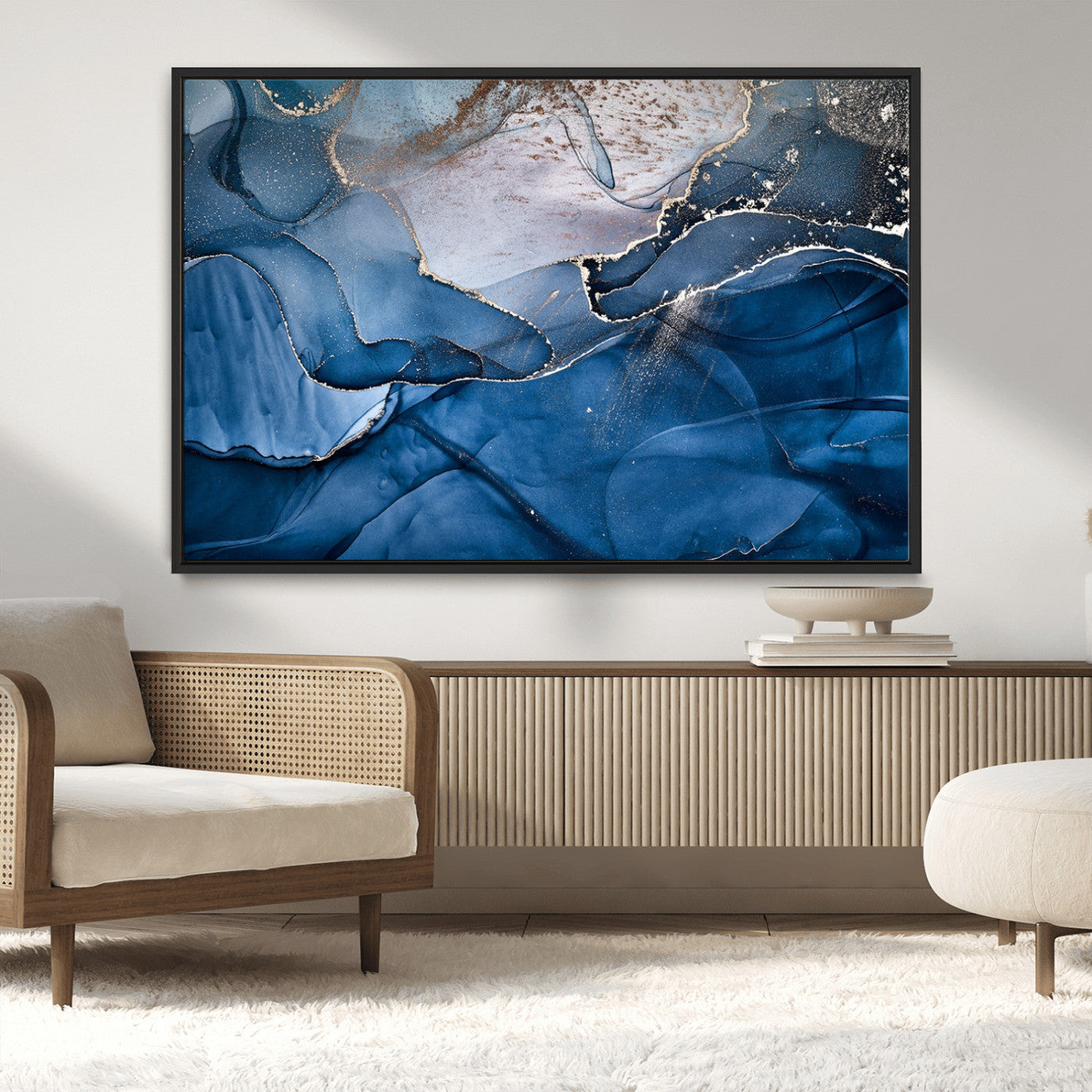 -Abstract Blue Gold Fluid Art Wall Decor – Modern Canvas Print, Elegant Home & Office Wall Art, Stylish Living Room or Bedroom Decoration