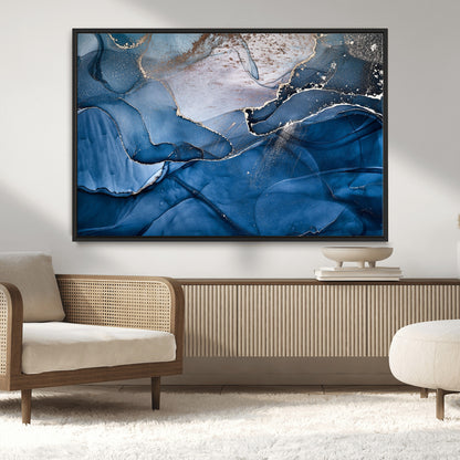 -Abstract Blue Gold Fluid Art Wall Decor – Modern Canvas Print, Elegant Home & Office Wall Art, Stylish Living Room or Bedroom Decoration