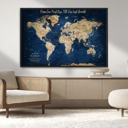 56122A-MGV-CV-36X24-Push Pin World Map Canvas Print – Framed Wall Art for Couples to Track Their Travels – Anniversary Gift or Home Adventure Decor - H2-Orj