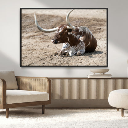 Texas Longhorn Wall Art Canvas Print, Framed Country Living Art Picture Print, Farmhouse Aesthetic Perfect Western Rustic Decor Artwork