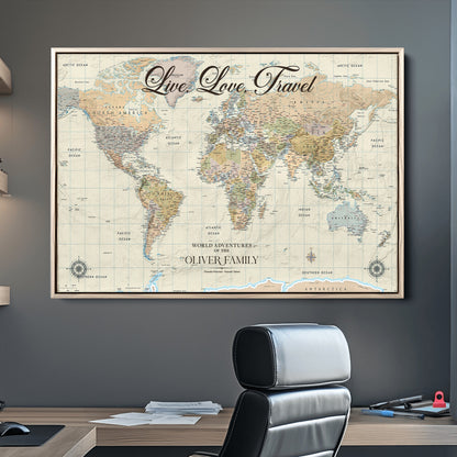 49563244-MGV-CV-36X24-Custom Push Pin World Map Wall Canvas Print – Personalized Travel Tracker with Pins – Framed Large Multi-Size Canvas for Home Office Decor
