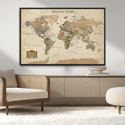 Custom Push Pin World Map Wall Canvas Print – Personalized Travel Tracker with Pins – Framed Custom Quotie Canvas for Home Office Decor