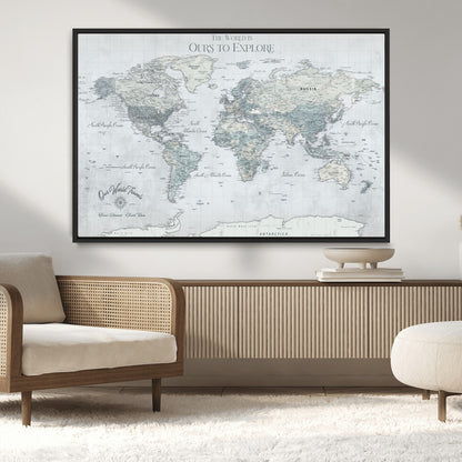 Custom Push Pin World Map Wall Canvas Print – Personalized Travel Tracker with Pins – Framed Custom Quotie Canvas for Home Office Decor