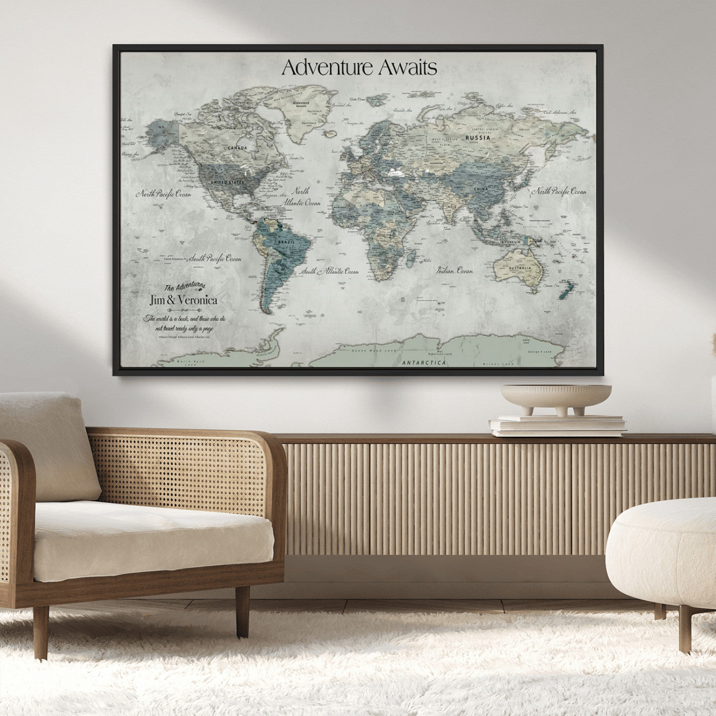 Customize Push Pin World Map Wall Canvas Print – Personalized Travel Tracker with Pins – Framed Custom Quotie Canvas for Home Office Decor
