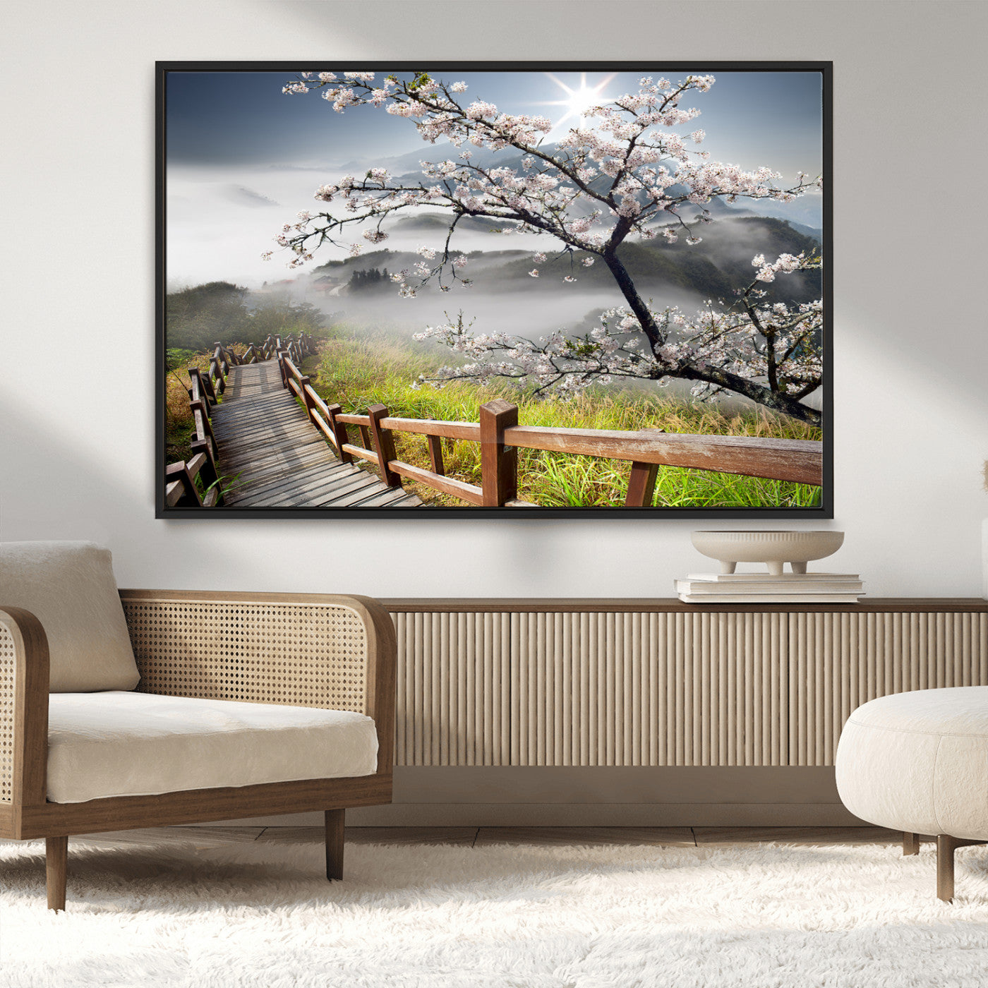 Sakura Cherry Blossom Pathway Canvas Wall Art – Tranquil Walk Through Blossoming Nature – Ready to Hang