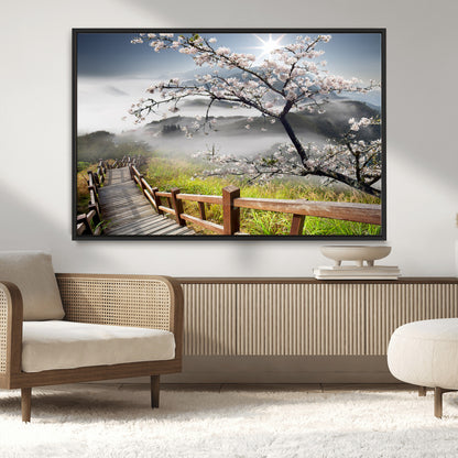Sakura Cherry Blossom Pathway Canvas Wall Art – Tranquil Walk Through Blossoming Nature – Ready to Hang