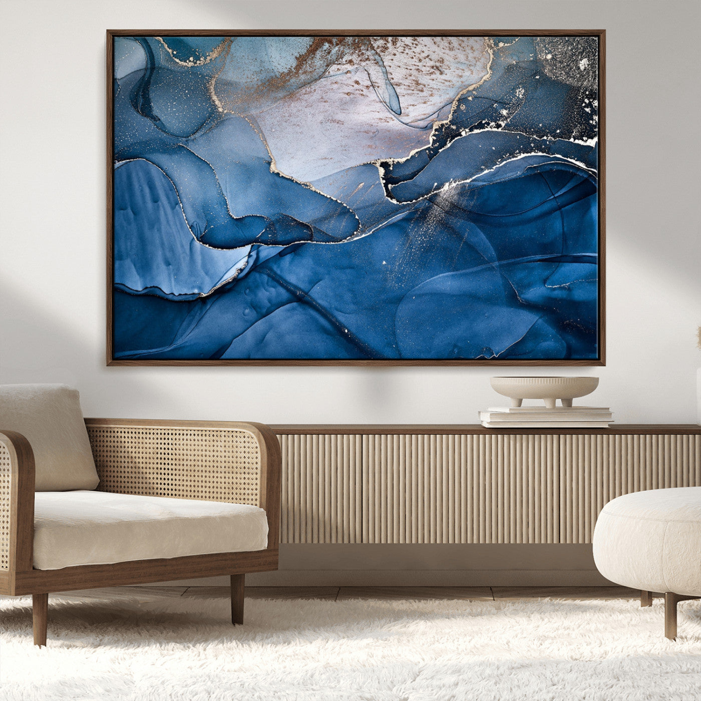 -Abstract Blue Gold Fluid Art Wall Decor – Modern Canvas Print, Elegant Home & Office Wall Art, Stylish Living Room or Bedroom Decoration
