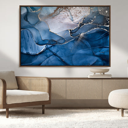-Abstract Blue Gold Fluid Art Wall Decor – Modern Canvas Print, Elegant Home & Office Wall Art, Stylish Living Room or Bedroom Decoration