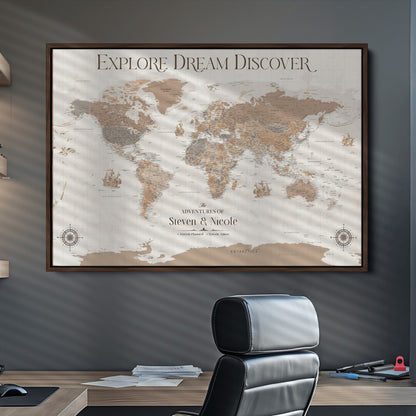 95738134-MGV-CV-36X24-Custom Push Pin World Map Wall Canvas Print – Personalized Travel Tracker with Pins – Framed Large Multi-Size Canvas for Home Office Decor