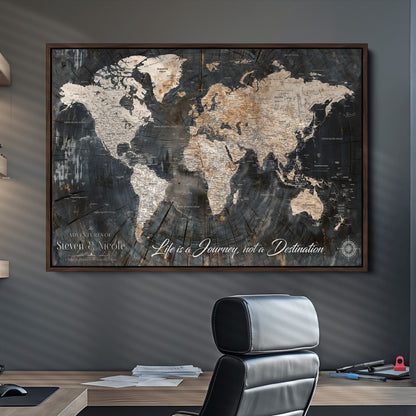 13001721-MGV-CV-36X24-Custom Push Pin World Map Wall Canvas Print – Personalized Travel Tracker with Pins – Framed Large Multi-Size Canvas for Home Office Decor