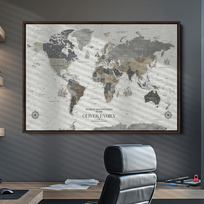 24596128-MGV-CV-36X24-Custom Push Pin World Map Wall Canvas Print – Personalized Travel Tracker with Pins – Framed Large Multi-Size Canvas for Home Office Decor