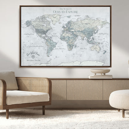 Custom Push Pin World Map Wall Canvas Print – Personalized Travel Tracker with Pins – Framed Custom Quotie Canvas for Home Office Decor