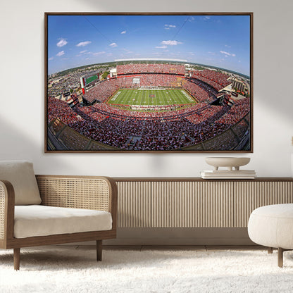 An William Brice-Stadium view of a full football stadium with cheering fans and clear blue skies, capturing the excitement and energy of the game.
