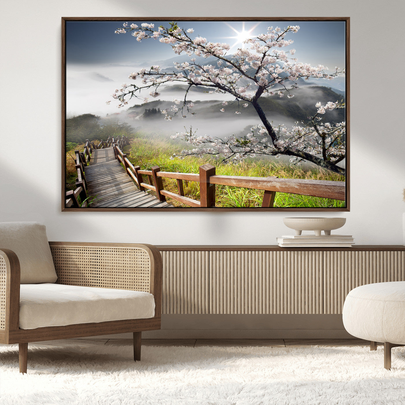 Sakura Cherry Blossom Pathway Canvas Wall Art – Tranquil Walk Through Blossoming Nature – Ready to Hang