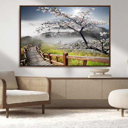 Sakura Cherry Blossom Pathway Canvas Wall Art – Tranquil Walk Through Blossoming Nature – Ready to Hang