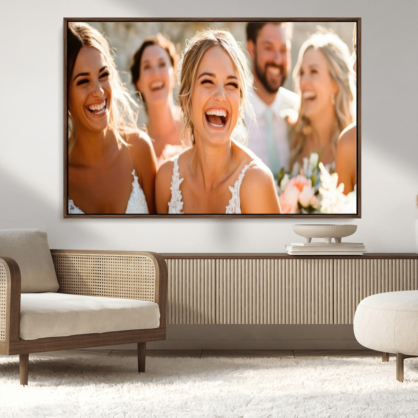 MGV-FC-36X24 - Joyful Wedding Wall Art – Laughing Bride and Bridesmaids Canvas Print, Romantic Celebration Photography Decor for Bedroom, Living Room, or Wedding Gift