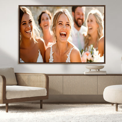 MGV-FC-36X24 - Joyful Wedding Wall Art – Laughing Bride and Bridesmaids Canvas Print, Romantic Celebration Photography Decor for Bedroom, Living Room, or Wedding Gift