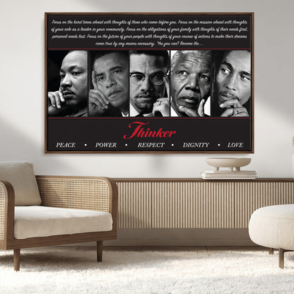 Monochrome canvas of iconic Black leaders with a powerful quote, perfect for modern spaces with a cultural or motivational theme.