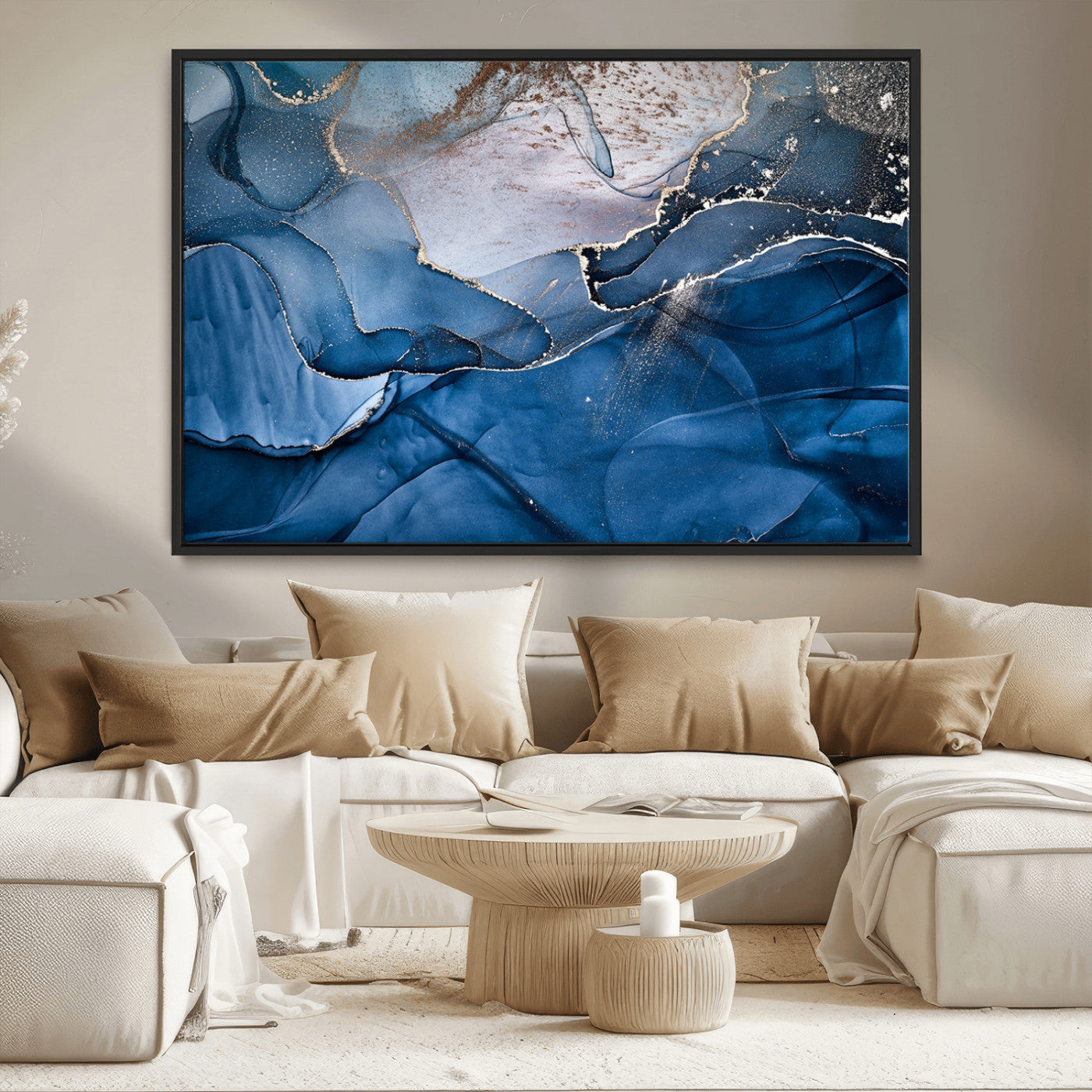 27810-MGV-FC-36X24_Black-Abstract Blue Gold Fluid Art Wall Decor – Modern Canvas Print, Elegant Home & Office Wall Art, Stylish Living Room or Bedroom Decoration