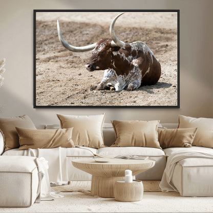 Texas Longhorn Wall Art Canvas Print, Framed Country Living Art Picture Print, Farmhouse Aesthetic Perfect Western Rustic Decor Artwork