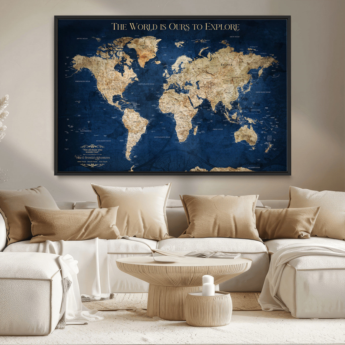 10181149-MGV-CV-36X24-Framed Push Pin World Travel Map – Canvas Wall Print of Where I’ve Been, Old-Style Adventure Map with Pins for Tracking Trips - H2-3