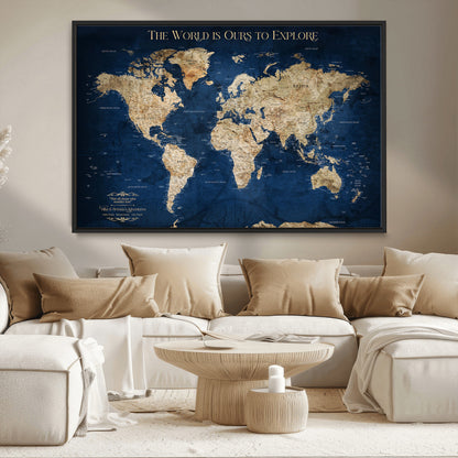 10181149-MGV-CV-36X24-Framed Push Pin World Travel Map – Canvas Wall Print of Where I’ve Been, Old-Style Adventure Map with Pins for Tracking Trips - H2-3