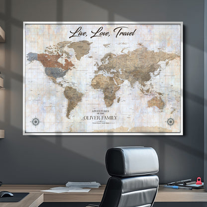76256172-MGV-CV-36X24-Custom Push Pin World Map Wall Canvas Print – Personalized Travel Tracker with Pins – Framed Large Multi-Size Canvas for Home Office Decor