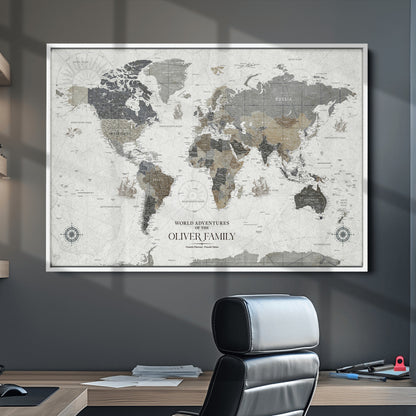 24596128-MGV-CV-36X24-Custom Push Pin World Map Wall Canvas Print – Personalized Travel Tracker with Pins – Framed Large Multi-Size Canvas for Home Office Decor