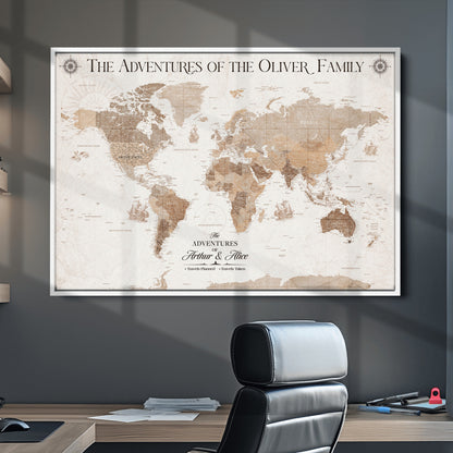 58395047-MGV-CV-36X24-Custom Push Pin World Map Wall Canvas Print – Personalized Travel Tracker with Pins – Framed Large Multi-Size Canvas for Home Office Decor