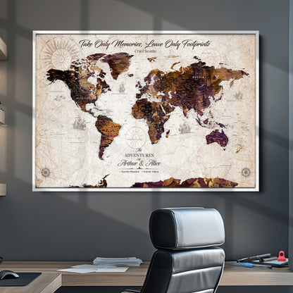 64869039-MGV-CV-36X24-Custom Push Pin World Map Wall Canvas Print – Personalized Travel Tracker with Pins – Framed Large Multi-Size Canvas for Home Office Decor