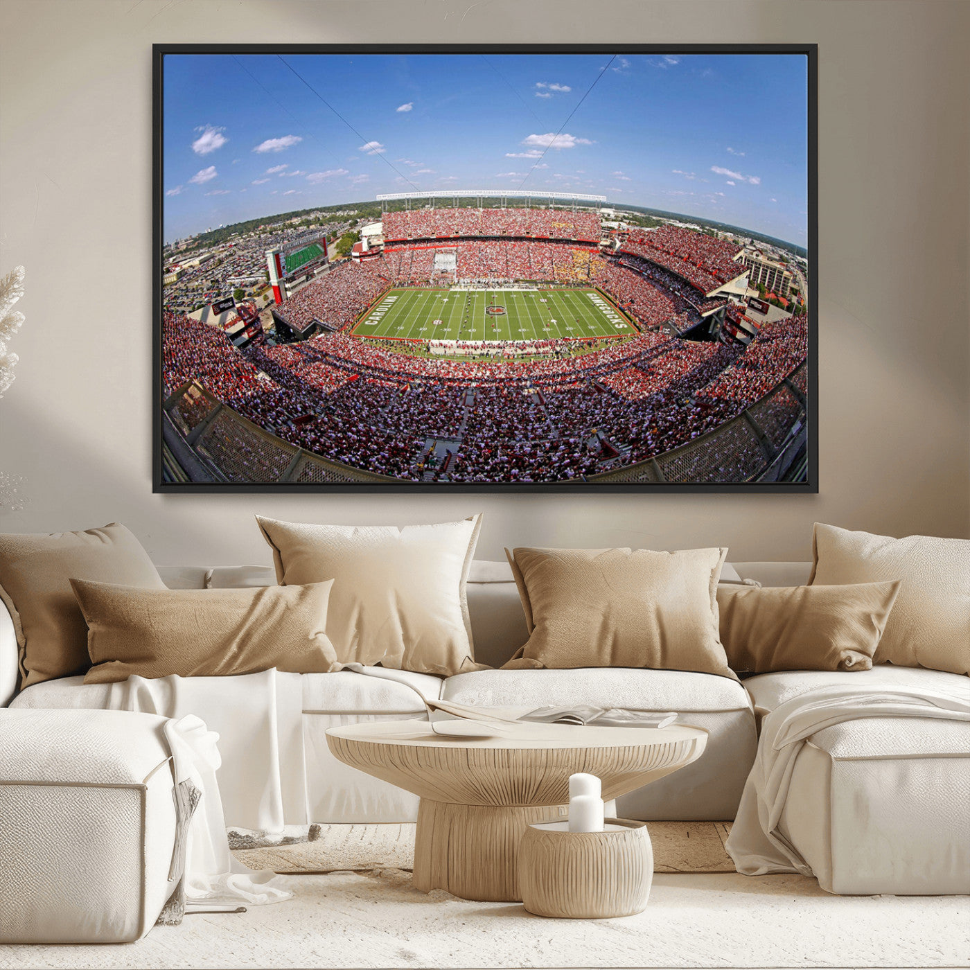 An William Brice-Stadium view of a full football stadium with cheering fans and clear blue skies, capturing the excitement and energy of the game.