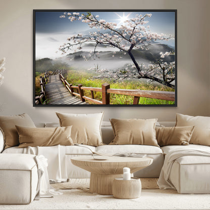 Sakura Cherry Blossom Pathway Canvas Wall Art – Tranquil Walk Through Blossoming Nature – Ready to Hang