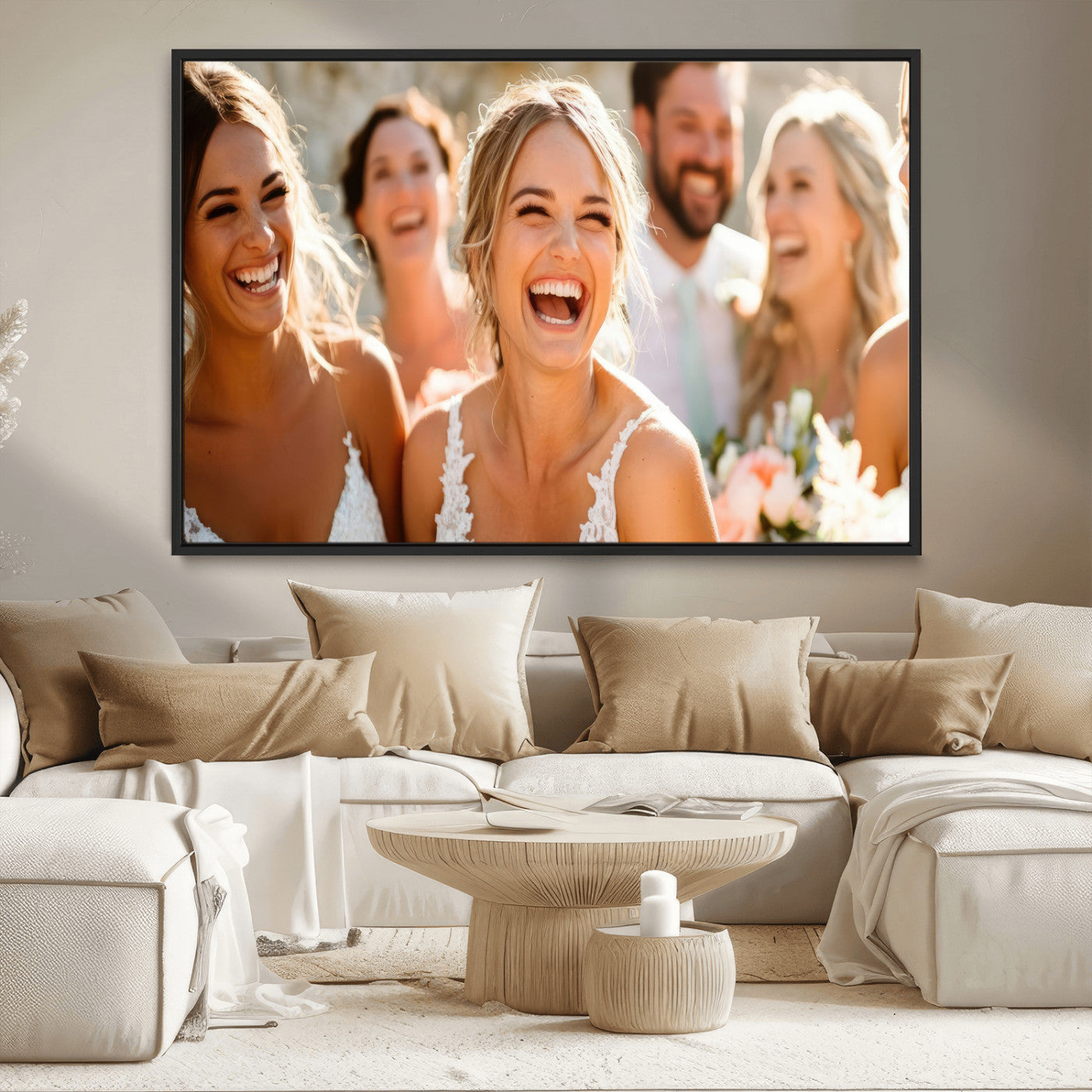 MGV-FC-36X24 - Joyful Wedding Wall Art – Laughing Bride and Bridesmaids Canvas Print, Romantic Celebration Photography Decor for Bedroom, Living Room, or Wedding Gift
