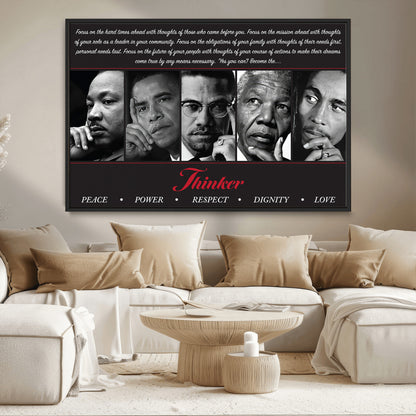 Monochrome canvas of iconic Black leaders with a powerful quote, perfect for modern spaces with a cultural or motivational theme.
