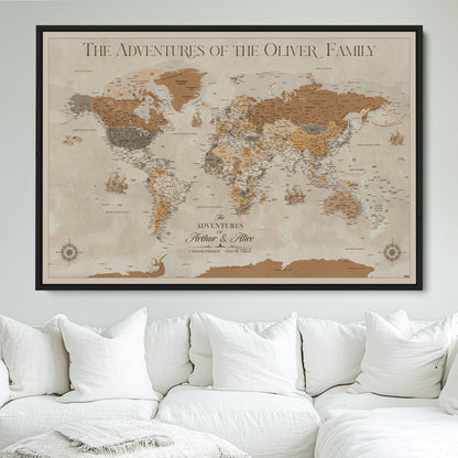 66042608-MGV-FC-36X24_Black-World Travel Map with Pins – Push Pin Maps of Where I've Been, Framed Wall Map for Travel Memories, Old Style Decorative World Map - H11