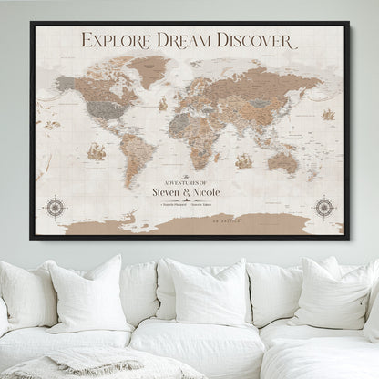 95738134-MGV-CV-36X24-Custom Push Pin World Map Wall Canvas Print – Personalized Travel Tracker with Pins – Framed Large Multi-Size Canvas for Home Office Decor - H13