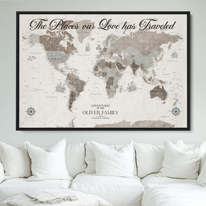 88245481-MGV-CV-36X24-Custom Push Pin World Map Wall Canvas Print – Personalized Travel Tracker with Pins – Framed Large Multi-Size Canvas for Home Office Decor