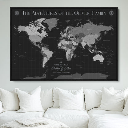 58711315-MGV-CV-36X24-Custom Push Pin World Map Wall Canvas Print – Personalized Travel Tracker with Pins – Framed Large Multi-Size Canvas for Home Office Decor
