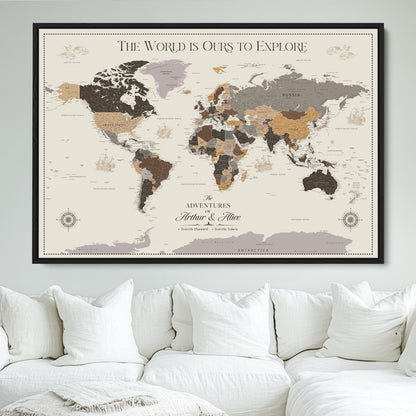 80998319-MGV-FC-36X24_Black-Personalize World Map Push Pin Wall Canvas Print – Personalized Travel Tracker with Pins – Framed Large Multi-Size Canvas for Home Office Decor