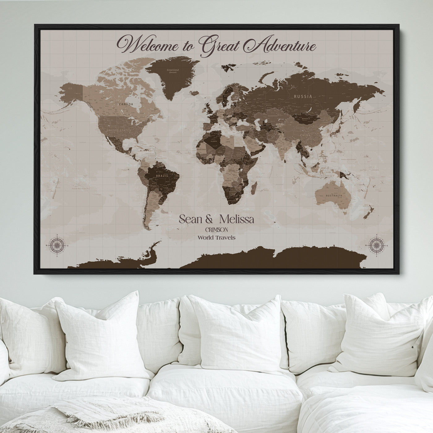 49871705-MGV-FC-36X24_Black-Push Pin Customize World Map Wall Canvas Print – Personalized Travel Tracker with Pins – Custom Wall Art Canvas for Home Office Decor