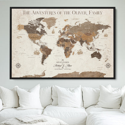 84483613-MGV-FC-36X24_Black-Custom Push Pin World Map Wall Canvas Print – Personalized Travel Tracker with Pins – Framed Large Multi-Size Canvas for Home Office Decor