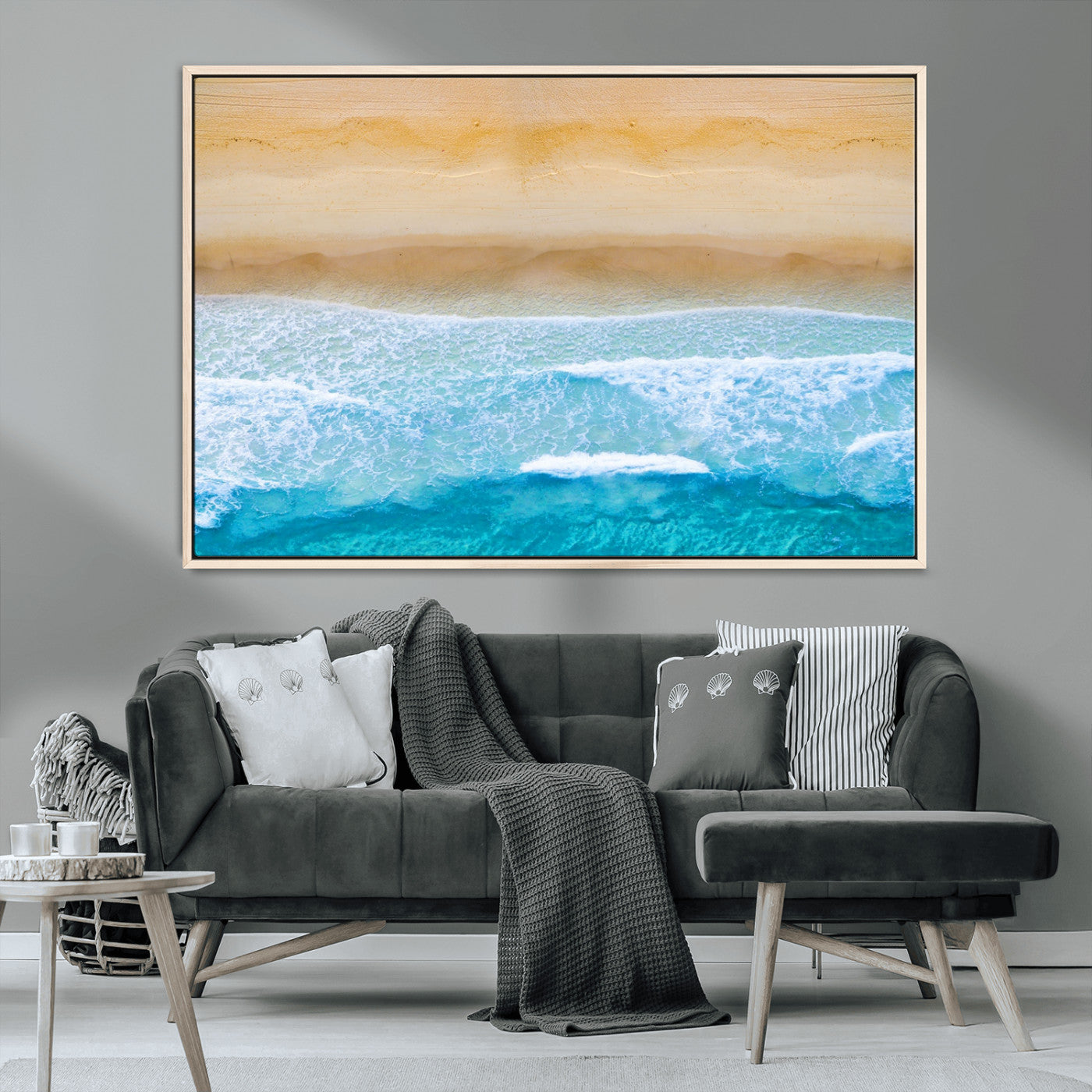-Aerial Beach Wall Art – Serene Ocean Waves & Sandy Shore Canvas Print, Coastal Home Decor for Living Room, Bedroom or Office